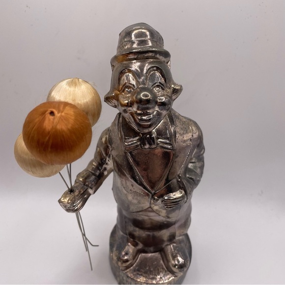 Vintage silver-plated Leonard the Clown bank. Pre-owned. 3 silk covered balloon - Picture 2 of 9